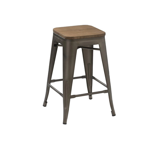 24" Antique Bronze Distressed Metal Barstools Handmade Wood top Stool