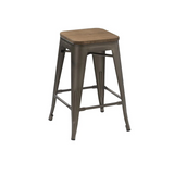 24" Antique Bronze Distressed Metal Barstools Handmade Wood top Stool
