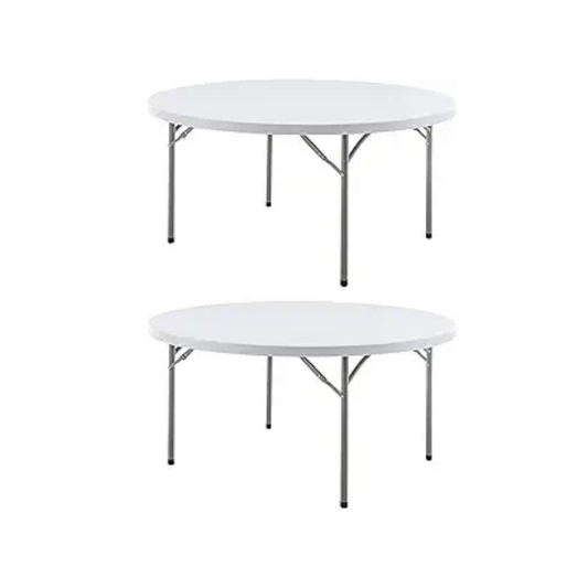 BTExpert 5-Foot 60inch White Round Plastic Folding Table Full Top Commercial Portable - Set of 2