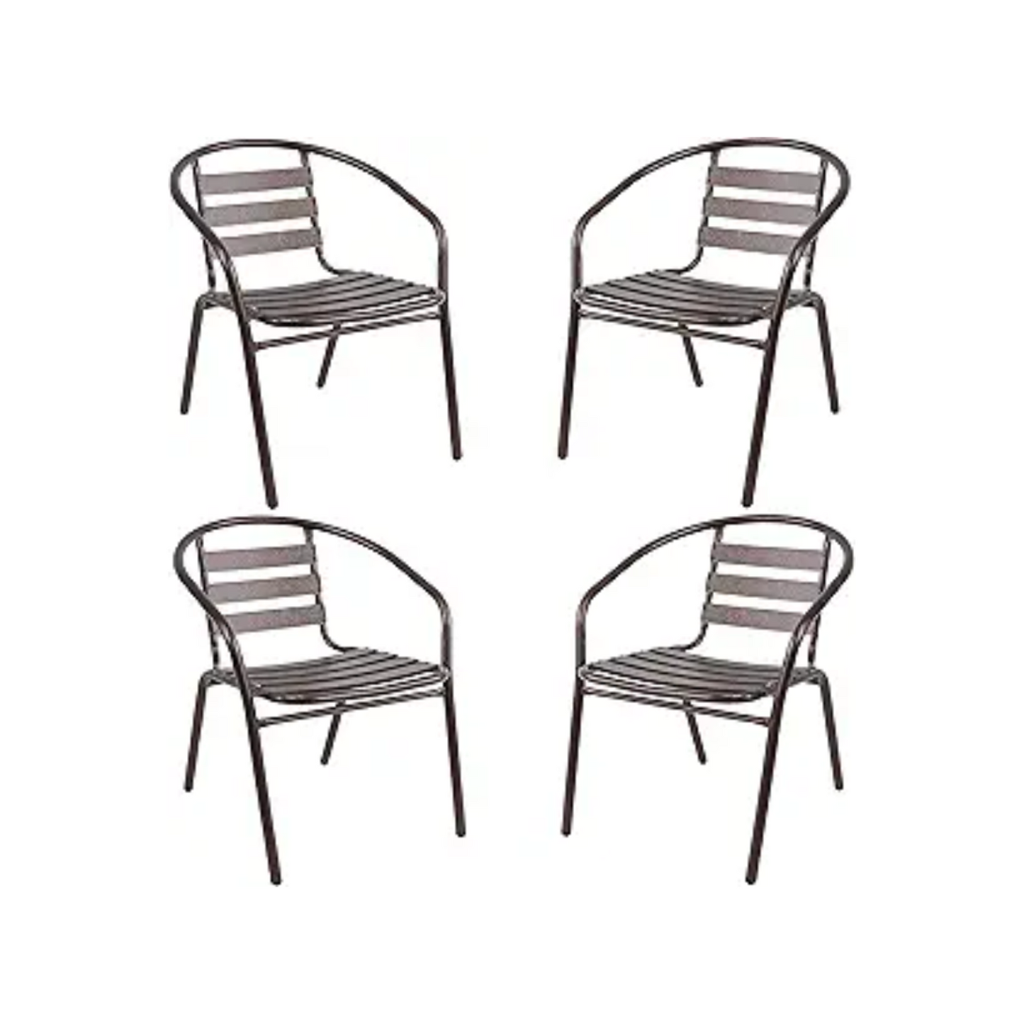 BTExpert Indoor Outdoor Bronze Restaurant Metal Aluminum Slat Stack Chairs Lightweight - Set of 4