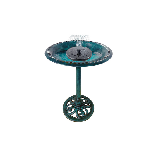 BTExpert 28" Green Pedestal Birdbath with Fleur-de-lis, Outdoor Garden Decor, Solar Pump Feeder w/ Nozzles