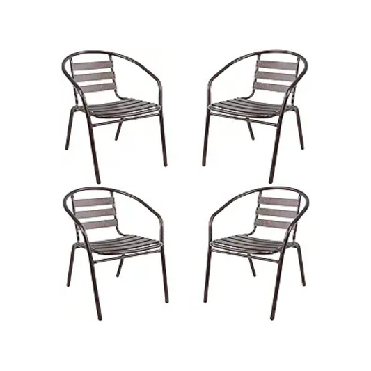 BTExpert Indoor Outdoor Bronze Restaurant Metal Aluminum Slat Stack Chairs Lightweight - Set of 4