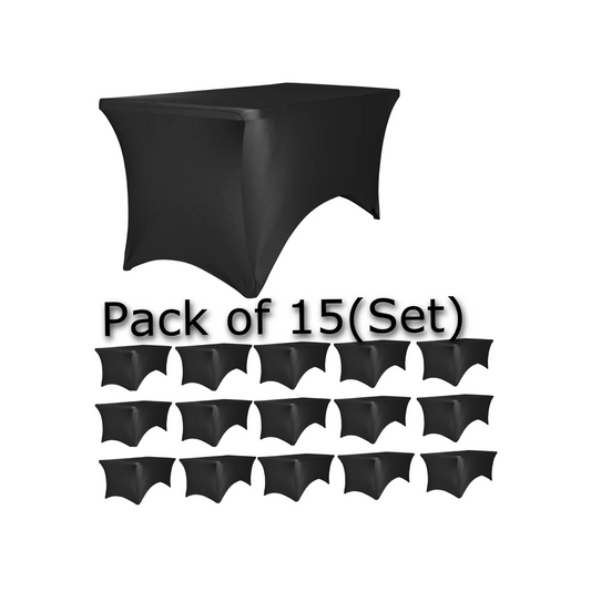 BTExpert 15-Pack Black Stretch Tablecloths for 6ft Folding Tables, Fitted Spandex Covers for Weddings, Parties, Events