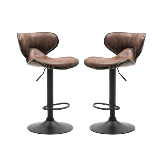 BTExpert 2 Adjustable Metal Upholstered Swivel Vintage Brown Bar Counter Stools