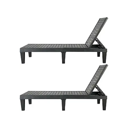 BTExpert Foldable Outdoor Lounge Chair Black Waterproof Recliners with Adjustable - Set of 2