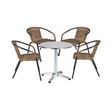 BTExpert 23.75" Round Indoor Outdoor Steel Table + 4 Brown Rattan Stack Chairs Commercial Lightweight