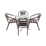 BTExpert 23.75" Square Stainless Steel Table + 4 Bronze Slat Chairs, Indoor Outdoor Commercial Lightweight