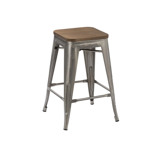 BTExpert 24" Industrial Stackable Vintage Metal Bar Stool, Distressed Finish, Wood Top Seat