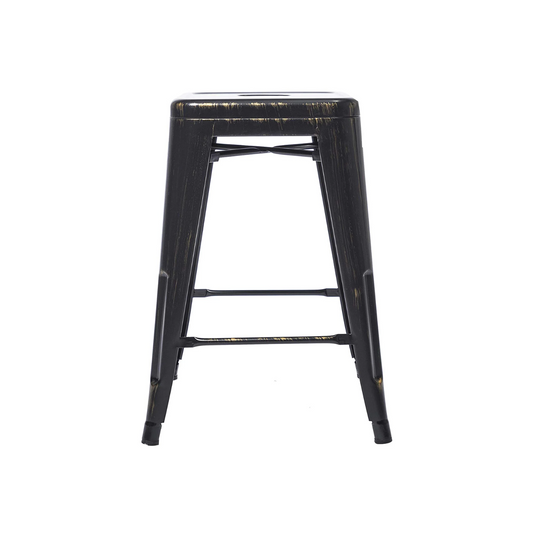 BTExpert 24" Stackable Industrial Golden Black Backless Metal Barstools Indoor Outdoor - Set of 4
