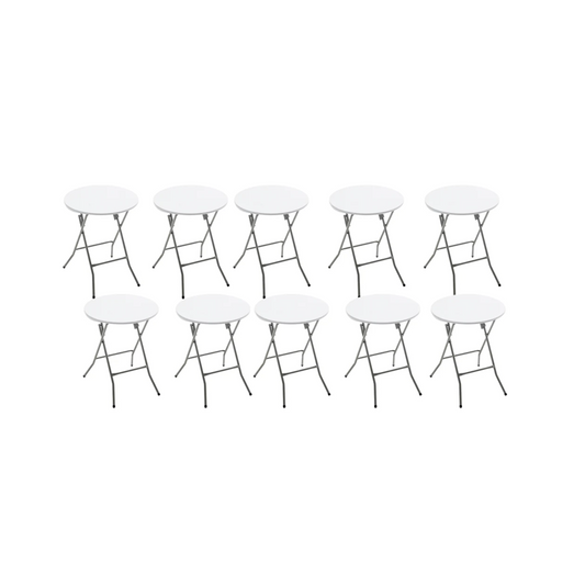 BTExpert 24" Round White Folding Table – Portable Commercial Set of 10 for Event, Party, Dining, Indoor/Outdoor