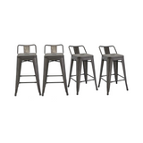 BTExpert 24" Rustic Distressed Metal Counter Stool, Low Back, Indoor Outdoor