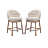 BTExpert 26" Beige Linen Wingback Bar Stools, Diamond Tufted, Padded Seat, Solid Wood Legs - Set of 2