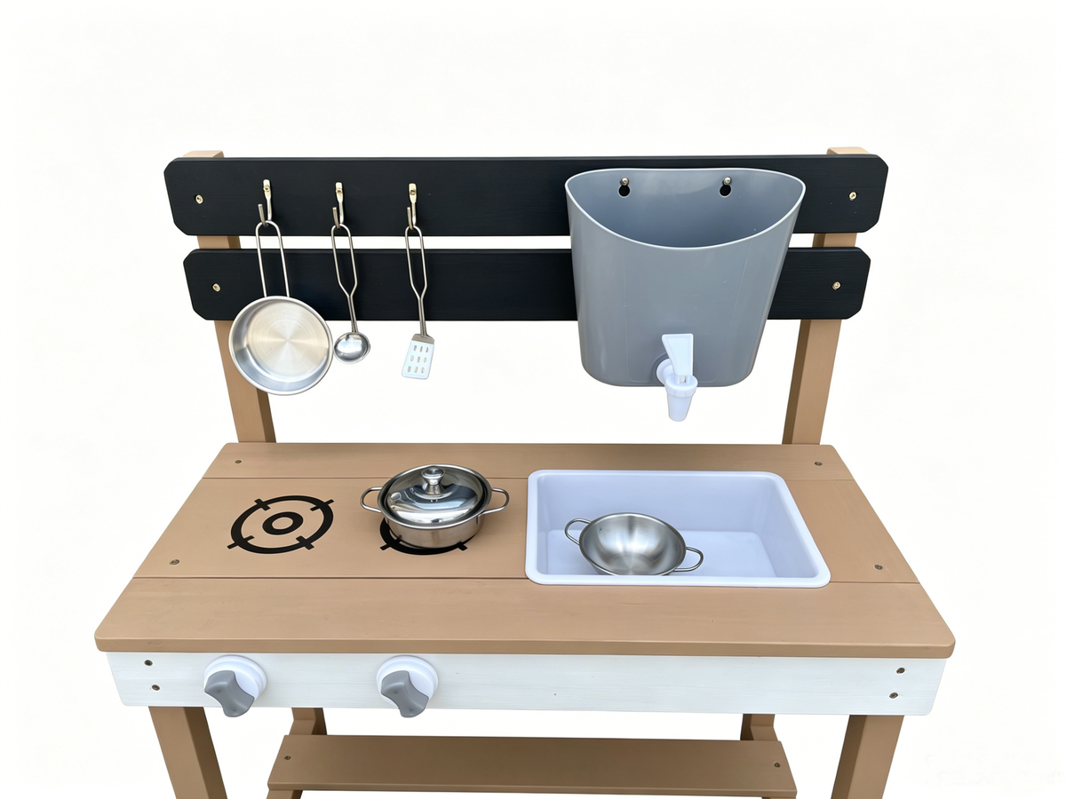 BTEXPERT Kid’s Wooden Mud Kitchen Outdoor Playset with Water Play Sink, Cooking Toys & Pretend Play Accessories, Backyard Wooden Play Kitchen for Boys & Girls Ages 3+