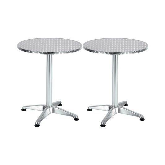 BTExpert Indoor Outdoor 23.75" Round Patio Restaurant Table Stainless Steel Silver Aluminum with Base - Set of 2