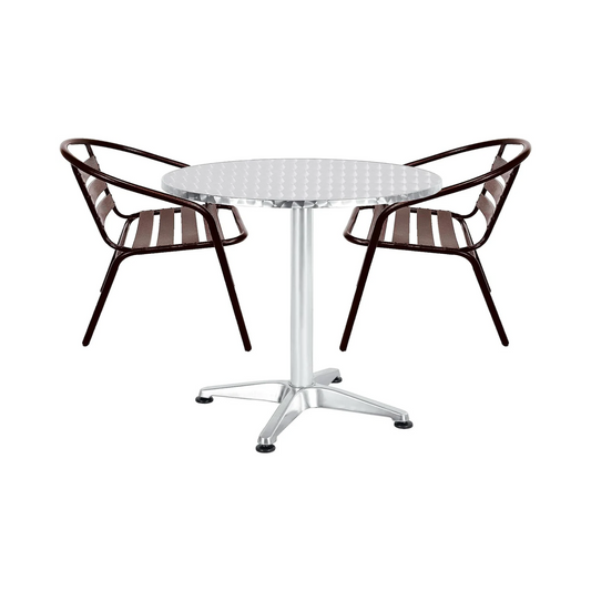 BTExpert 27.5" Round Stainless Steel Table + 2 Bronze Slat Chairs, Indoor Outdoor Commercial Lightweight