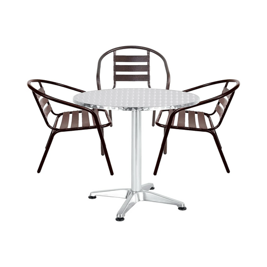 BTExpert 27.5" Round Stainless Steel Table + 3 Bronze Slat Chairs, Indoor Outdoor Commercial Lightweight