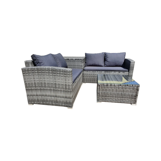 BTExpert 4-Piece Outdoor Sectional Sofa Set, Rattan Patio Storage Table & Cushions, Poolside Wicker Furniture, Summer Grey