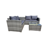 BTExpert 4-Piece Outdoor Sectional Sofa Set, Rattan Patio Storage Table & Cushions, Poolside Wicker Furniture, Summer Grey
