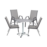 BTExpert 27.5" Square Restaurant Table Stainless Steel with 4 Gray Sling Stack Chairs, Indoor Outdoor Commercial Set, Lightweight