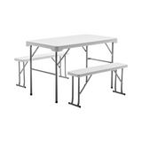 BTExpert 3-Piece Set Plastic Portable Folding Beer Picnic Table & Two Benches Seats Foldable