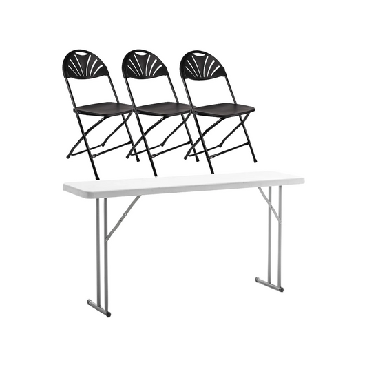BTExpert 4-Piece Folding Seminar Table Portable and Chair Set, 6' x 18" x 29" Training Table & 3 Black Floral Chairs