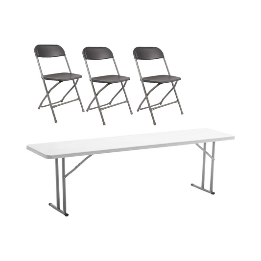 BTExpert 4-Piece Folding Seminar Table Portable and Chair Set, 6' x 18" x 29" Training Table & 3 Gray Chairs