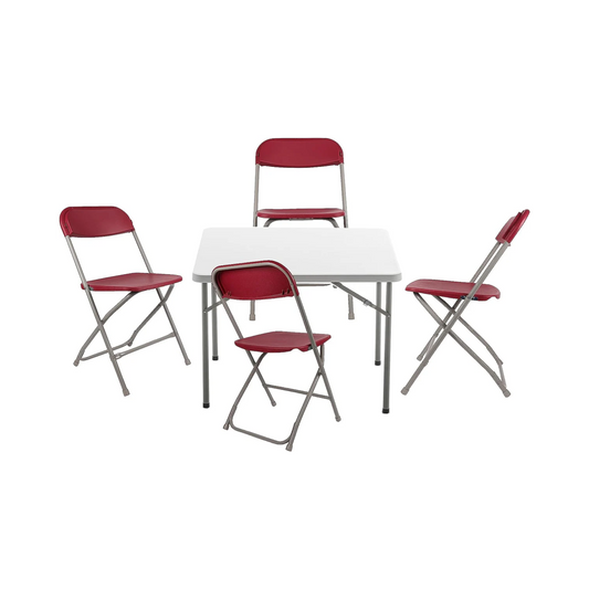 BTExpert 5-Piece Folding Card Table Set, 34" White Granite Table & 4 Red Chairs, Indoor Outdoor, Lightweight