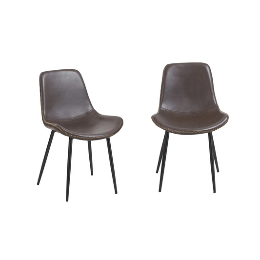 BTEXPERT 5088-2 Vintage Brown Upholstery PU Leatherette Dining Chairs-Rustic - Set of 2
