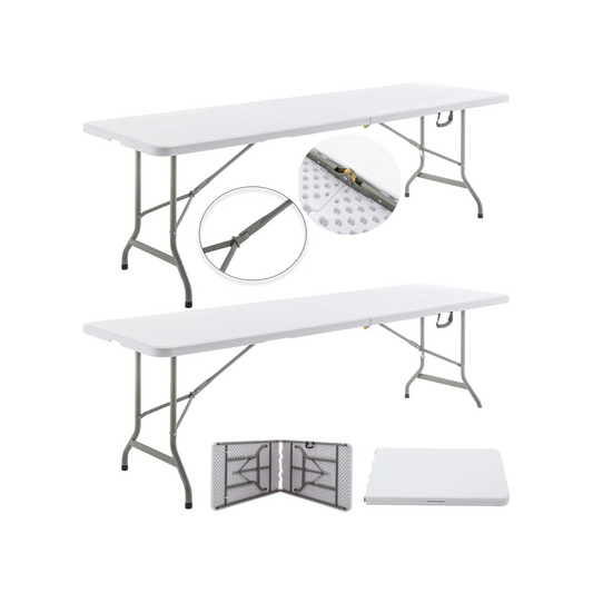 BTExpert 96" long 8-Foot White Plastic Folding Table Portable 30" Wide , 29" High, Indoor Outdoor Events Banquet Dining Party Patio - Set of 2