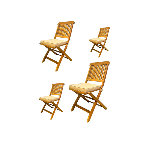 BTExpert Acacia Wood Folding Patio Chairs, Teak Finish with Tan Cushions, Fully Assembled for Garden Outdoor - Set of 4