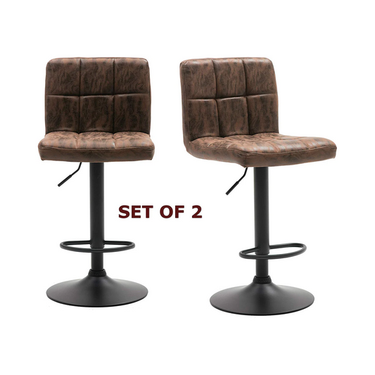BTExpert Adjustable Industrial Metal Swivel Vintage Brown Rustic Dining Barstool Chair - Set of 2