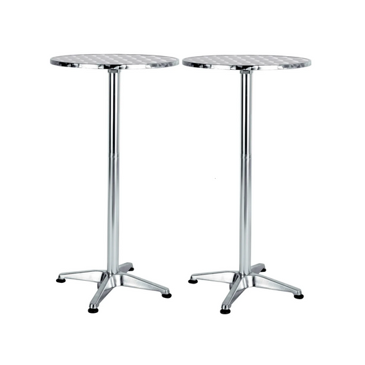 BTExpert Aluminum Bar Height Flip Top Tables, 23.75" Round, 45" Tall, Indoor/Outdoor Patio Use, Silver Base - Set of 2