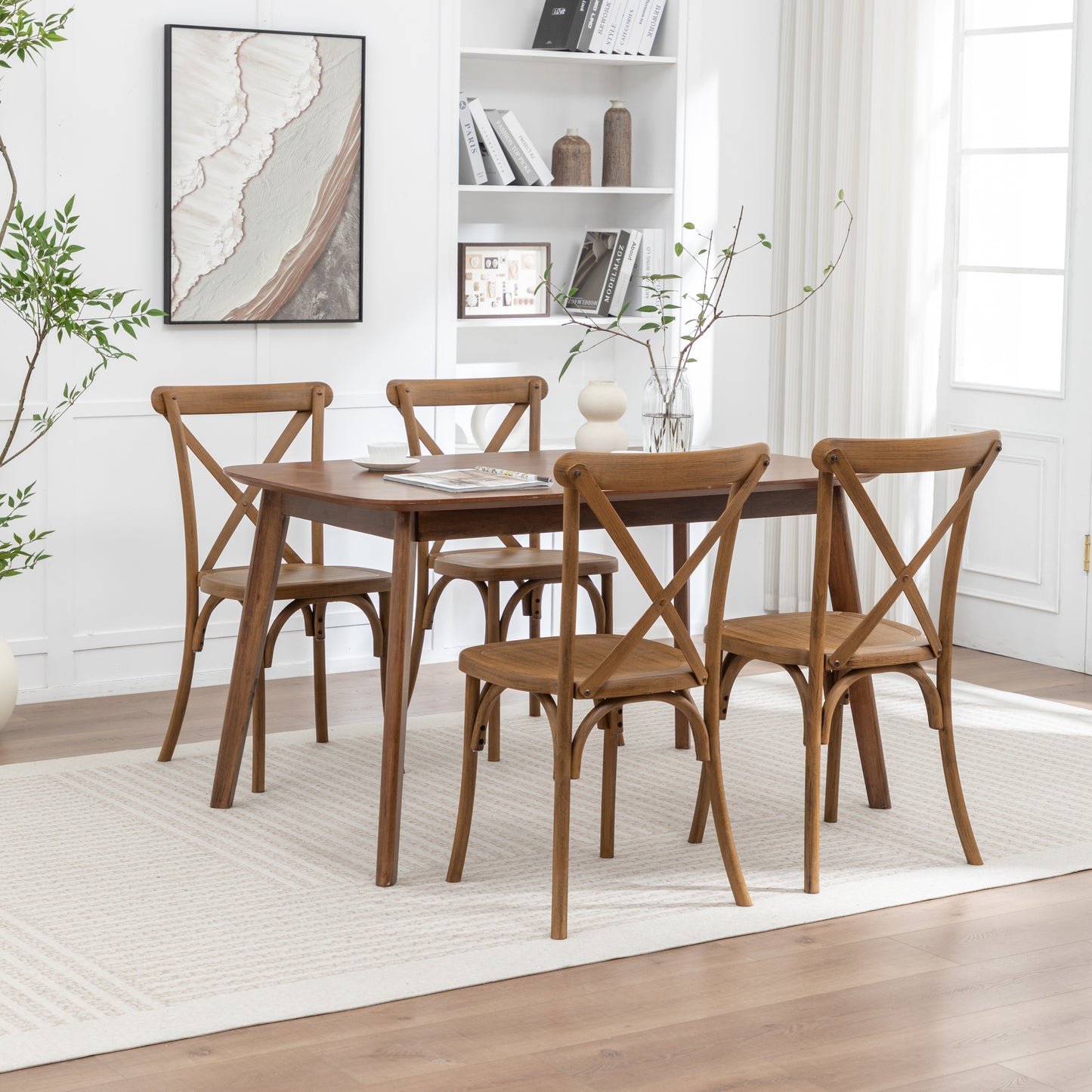 BTEXPERT Resin Outdoor Dining Chairs Set of 4 – Stackable Patio Farmhouse Chairs with X-Back, Heavy-Duty Waterproof Indoor & Outdoor Kitchen Dining Chairs, 400 lb Capacity, Chestnut Brown