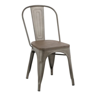 Industrial wood Metal Antique Bronze Rustic Distress Dining Bistro Side Chair-4