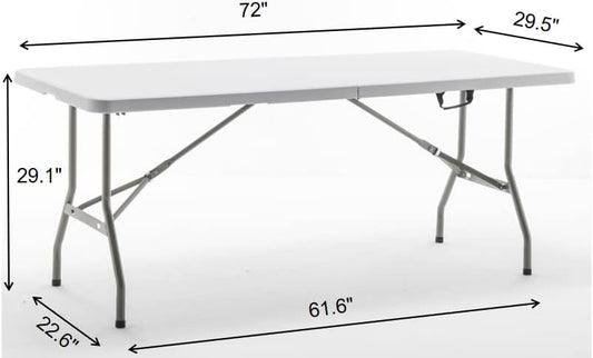 BTExpert Fold-in-Half Folding Utility Table 6ft 72"x29.5", Lightweight, Portable Office Home Party Indoor Outdoor - Set of 2