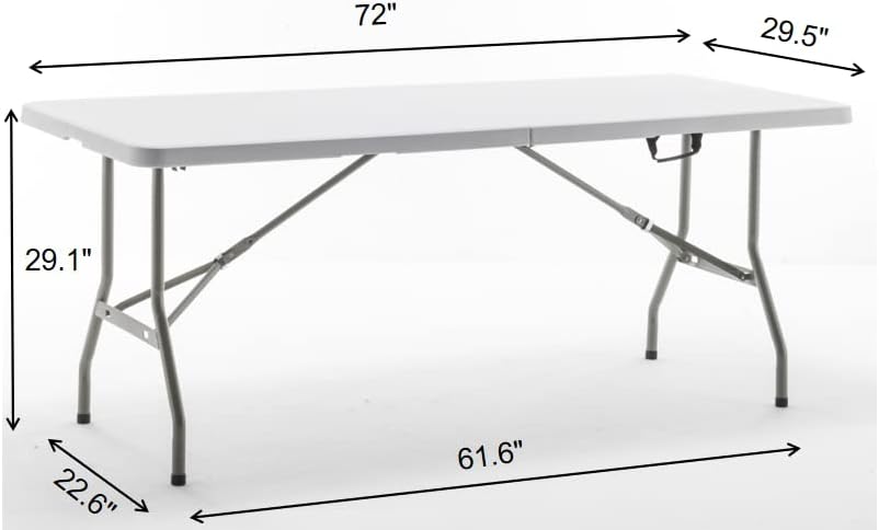 BTExpert 6ft Fold-in-Half Folding Utility Table 72"x29.5", Lightweight, Portable with Carrying Handle for Indoor Outdoor - Set of 5