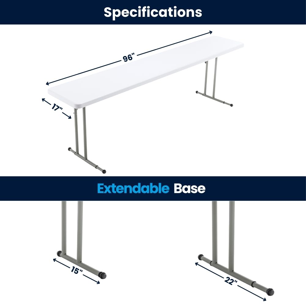 BTExpert 8-Foot 96" long White Plastic Folding Table 18" Wide 29" High indoor outdoor lightweight - Set of 2