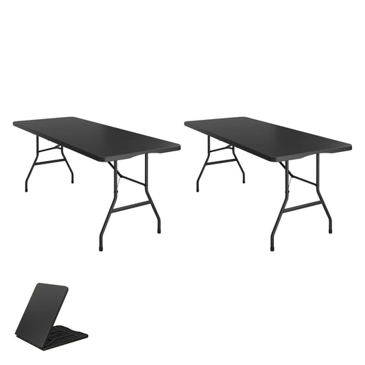 BTExpert 6-Foot Fold-in-Half Utility Table 72"x29.5", Portable w/ Handle, Indoor/Outdoor Picnic, Camping, Office, Party, Easy Clean – Black, Set of 2