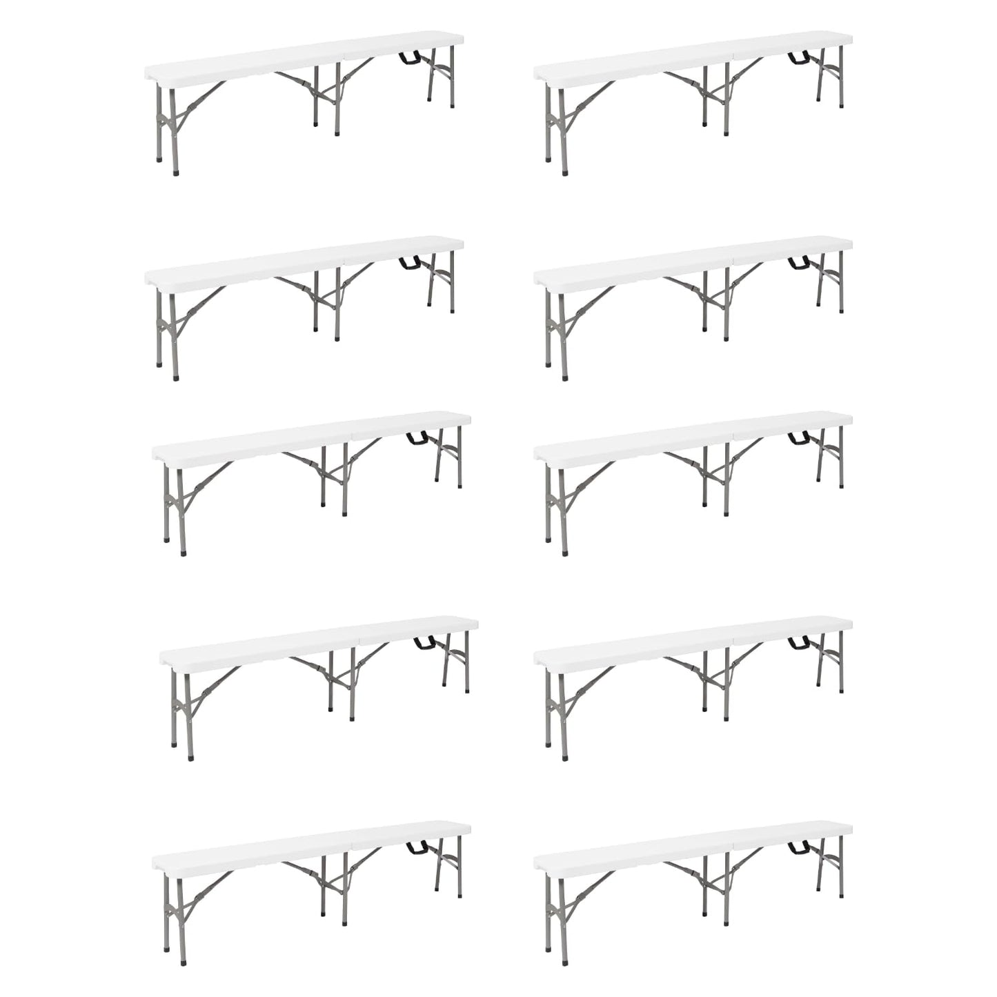 BTExpert 6 feet Plastic Bi Folding Bench Indoor Outdoor Portable Picnic Party Garden Dining Seat Camping Soccer w/Handle UV Waterproof Steel Frame Stackable FoldinHalf - Set of 10