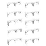 BTExpert 6 feet Plastic Bi Folding Bench Indoor Outdoor Portable Picnic Party Garden Dining Seat Camping Soccer w/Handle UV Waterproof Steel Frame Stackable FoldinHalf - Set of 10