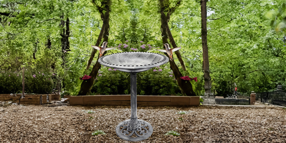 BTExpert - Birdbath Stone Gray 28" Height Outdoor Garden Decor Vintage Solar Pump Bird With Multiple Nozzles