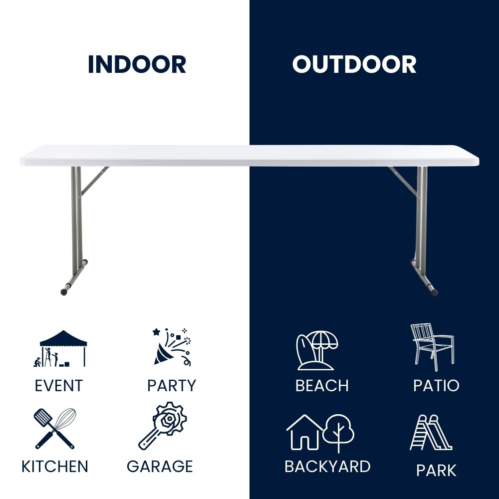 BTExpert 8-Foot 96" long White Plastic Folding Table 18" Wide 29" High indoor outdoor lightweight - Set of 5