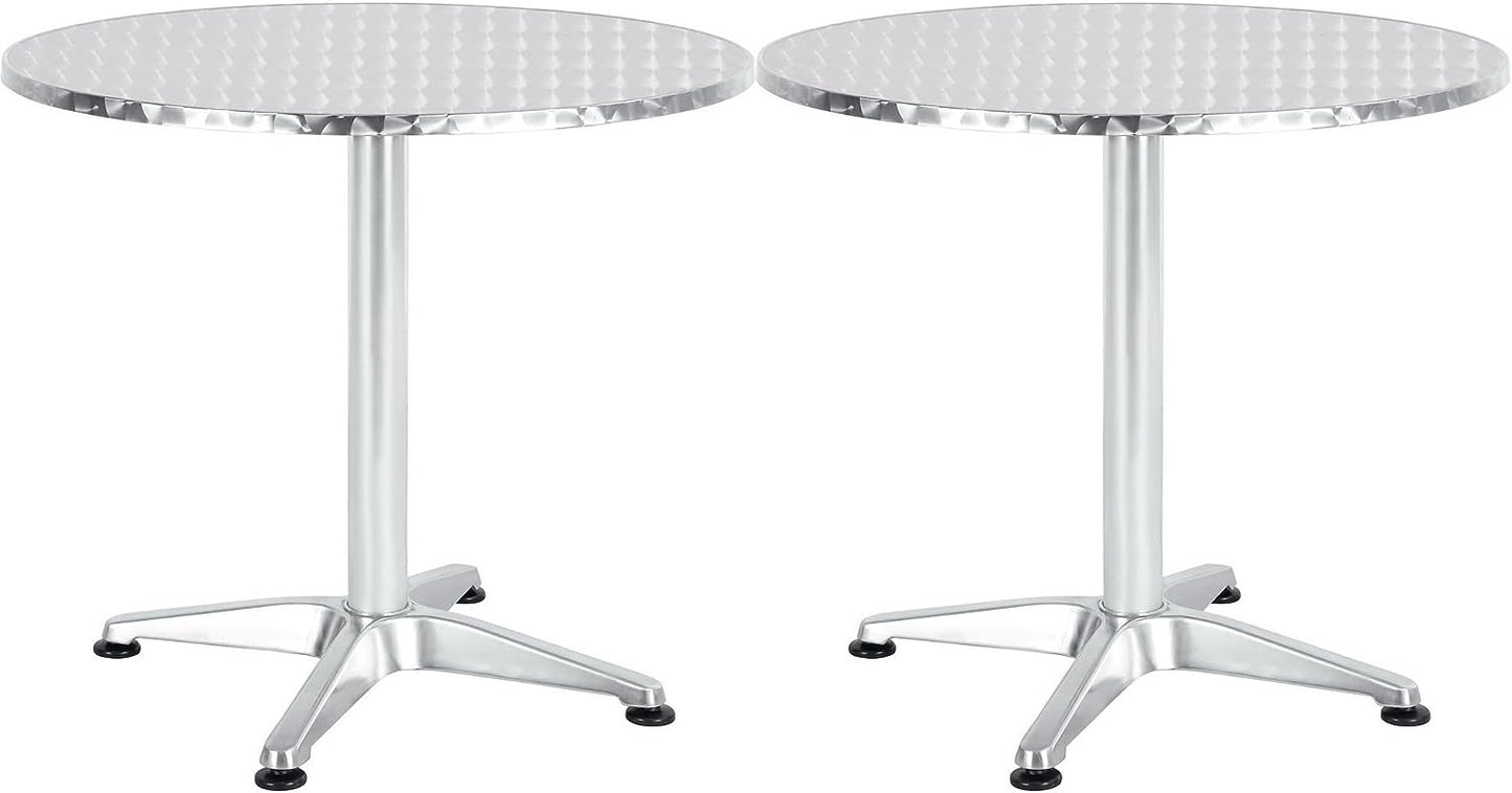 BTExpert Indoor Outdoor 27.5" Round Restaurant Table for Patio Stainless Steel Silver Aluminum Furniture with base Set of 2