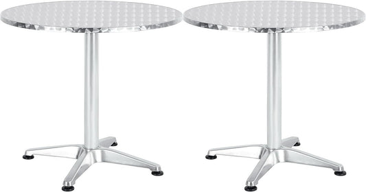 BTExpert Indoor Outdoor 27.5" Round Restaurant Table for Patio Stainless Steel Silver Aluminum Furniture with base Set of 2