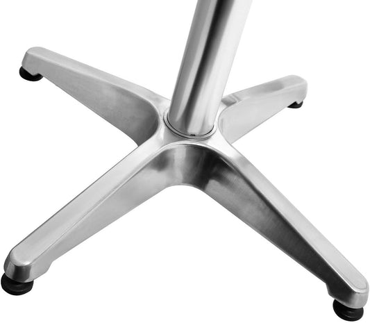 BTExpert Indoor Outdoor 27.5" Round Restaurant Table Stainless Steel Silver Aluminum + 4 Black Metal Slat Stack Chairs Lightweight