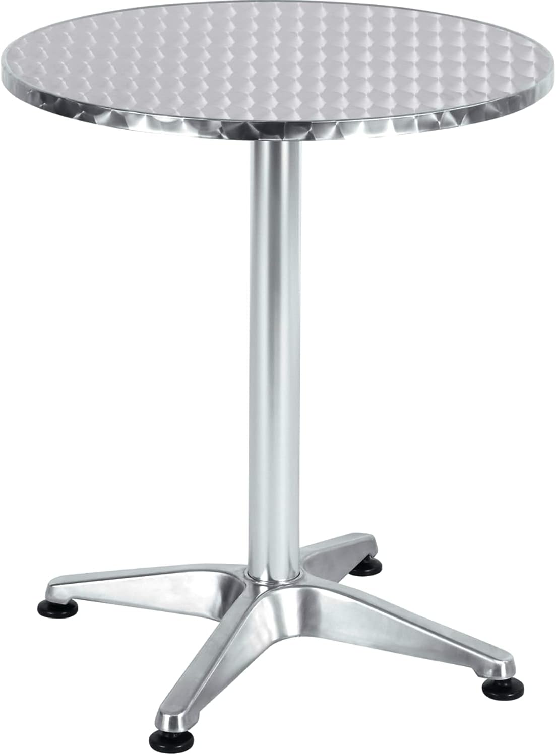 BTExpert 27.5" Round Restaurant Table Stainless Steel with 4 Brown Rattan Stack Chairs, Indoor Outdoor Commercial Lightweight