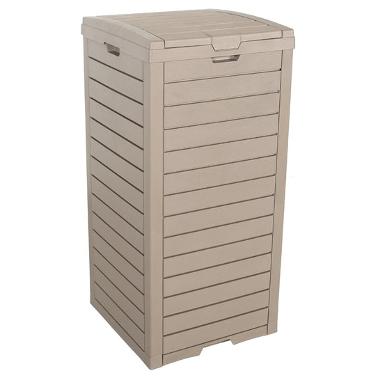 BTExpert 31-Gallon Waterproof Outdoor Trash Can – Resin Bin w/ Double Lid, Drip Tray, Hidden Design for Patio - Set of 5