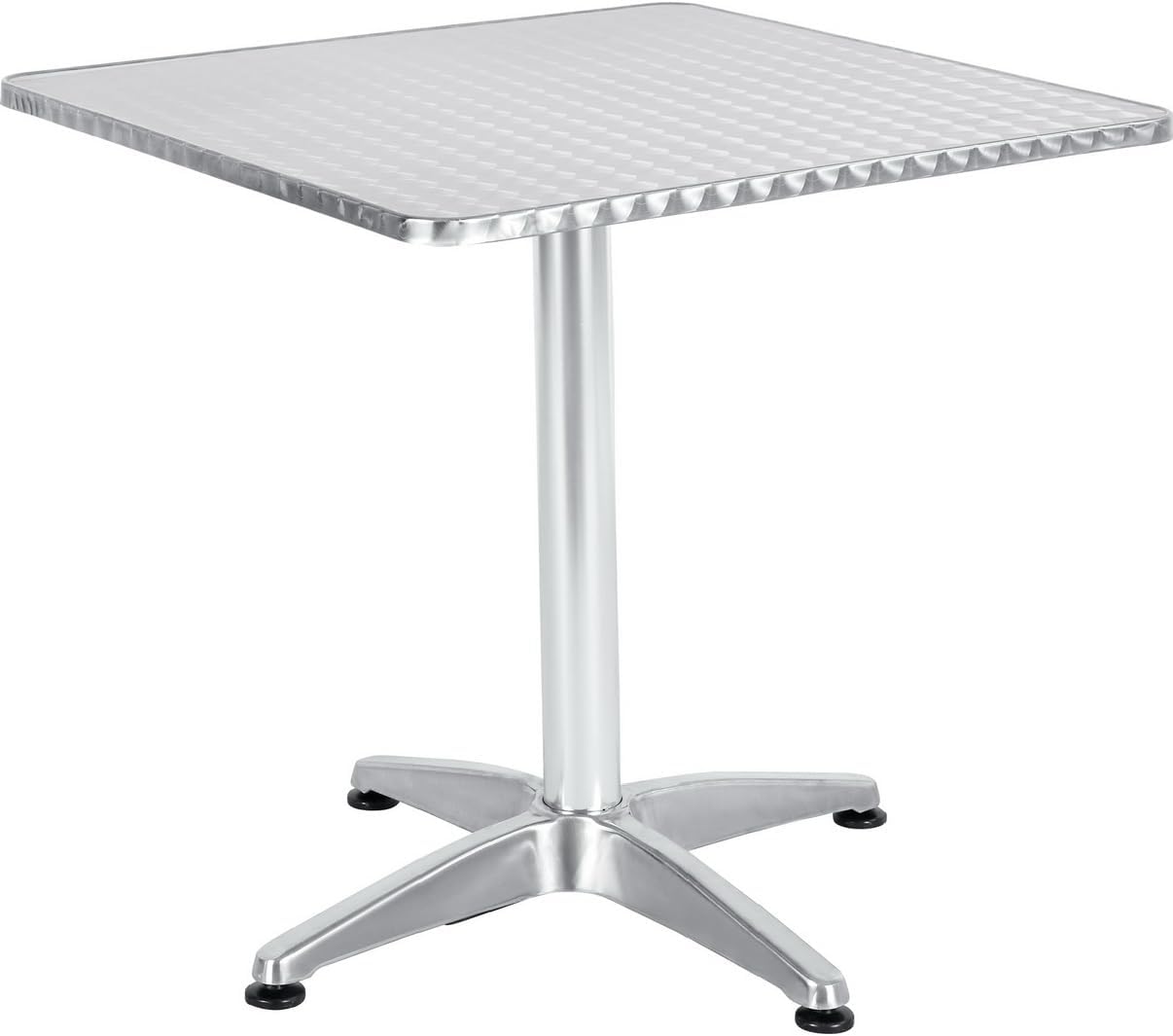 BTExpert Indoor Outdoor 27.5" Square Restaurant Table Stainless Steel Silver Aluminum + 3 Bronze Metal Slat Stack Chairs
