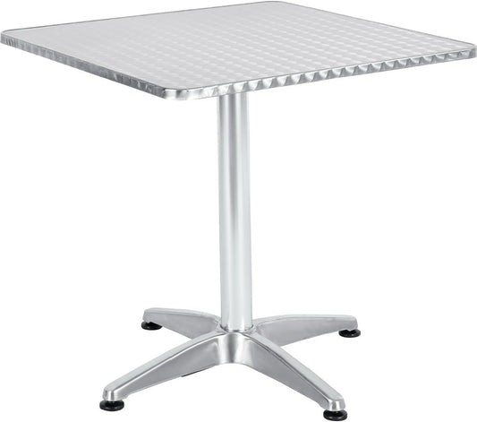 BTExpert Indoor Outdoor 27.5" Square Restaurant Table Stainless Steel Silver Aluminum + 2 Bronze Metal Slat Stack Chairs