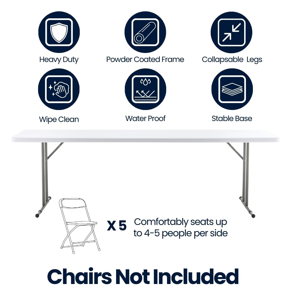 BTExpert 8-Foot 96" long White Plastic Folding Table 18" Wide 29" High indoor outdoor lightweight - Set of 2